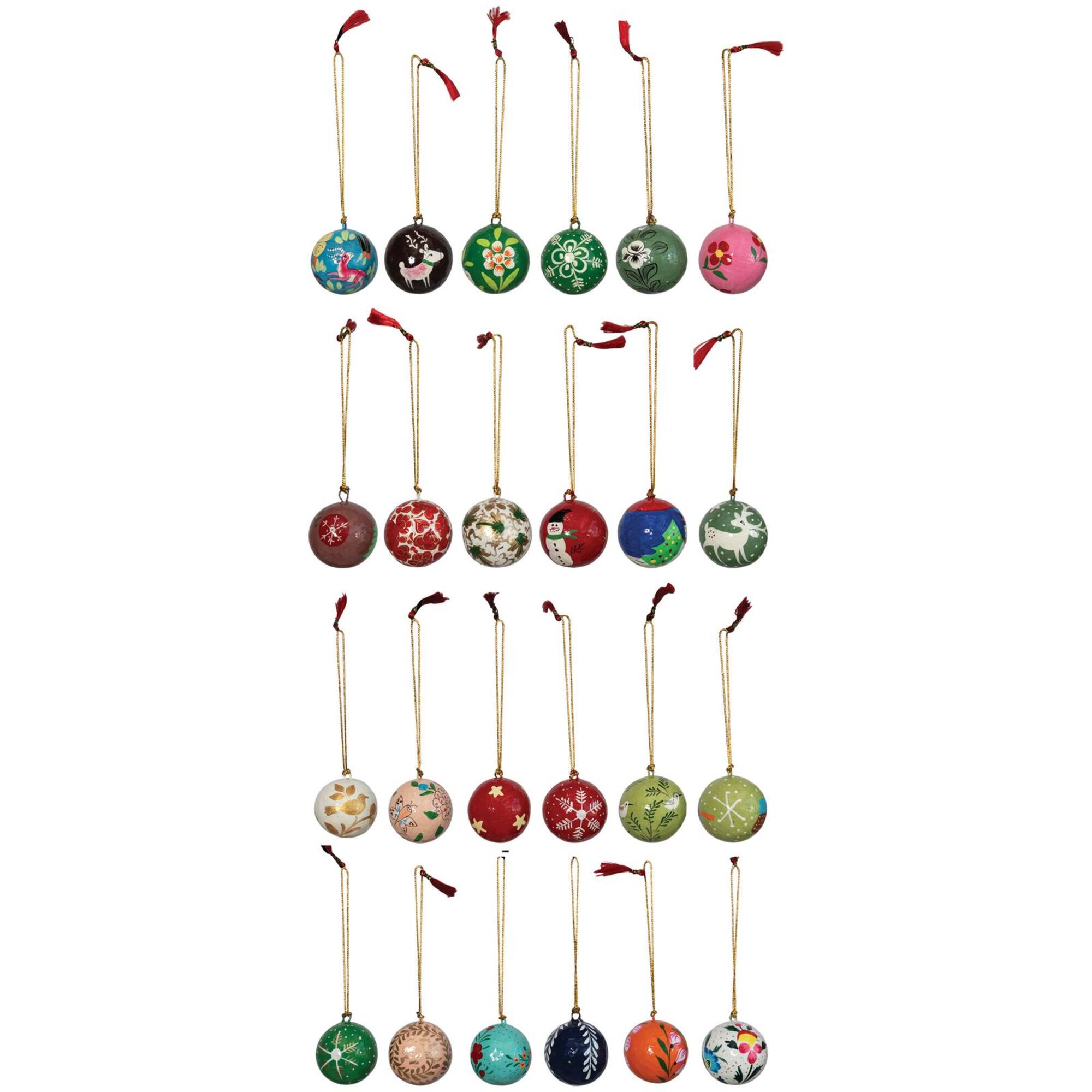 Hello Honey® 24 Pack 1" Round Hand-Painted Paper Mache Ball Ornaments